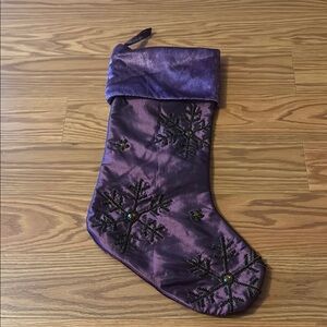 Purple Christmas Stocking with Beaded Snowflakes